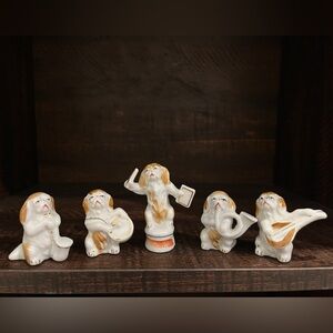 Charming Vintage Ceramic Dog Figurines Set - White and Brown